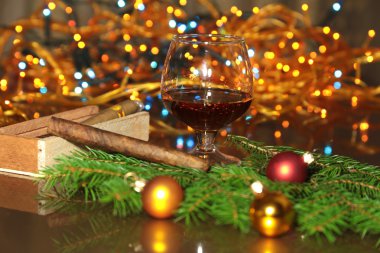 Noel fotoğraf konyak bokeh arka plan önünde cam