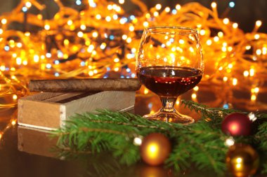 Noel fotoğraf konyak bokeh arka plan önünde cam