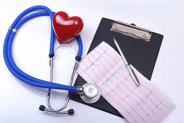 RX prescription, Red heart and a stethoscope isolated on white background — Stock Photo, Image