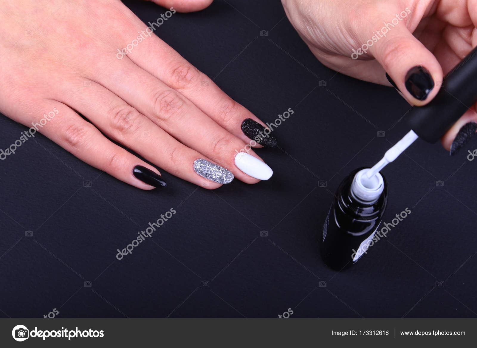depositphotos 173312618 stock photo black white nail art manicure