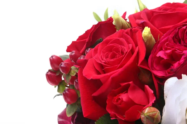 Luxury bouquet made of red and white roses on white background. Decoration for Valentines day. — Stock Photo, Image