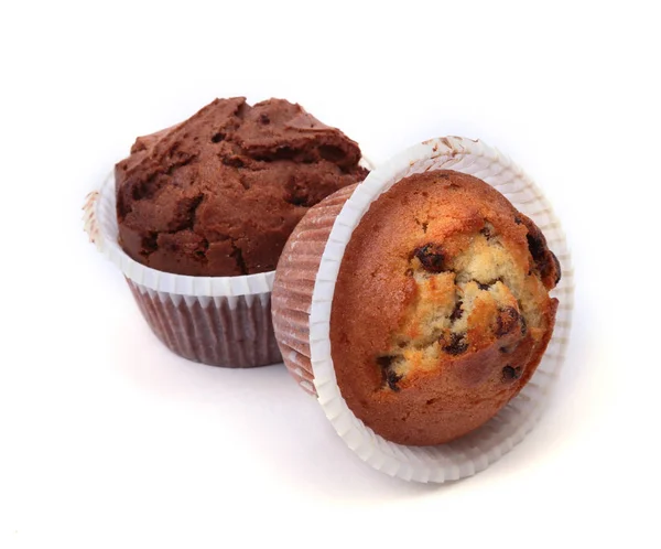 Verse zelfgemaakte muffins op witte achtergrond. Bovenaanzicht. — Stockfoto