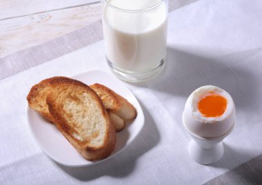 Sabah Kahvaltı ekmek tost ve bardakta süt yumurta, portakal reçeli ile ayarlama.