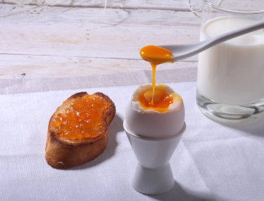 Sabah Kahvaltı ekmek tost ve bardakta süt yumurta, portakal reçeli ile ayarlama.