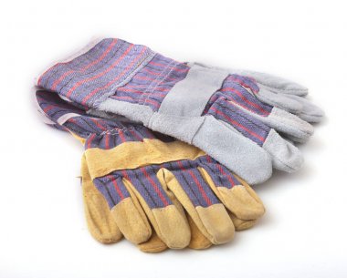 Beyaz arka plan üzerinde Emanet eldiven. Koruyucu işçi eldiven.