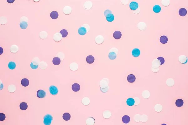 Confeti Azul Blanco Lila Sobre Fondo Papel Color Rosa Vista — Foto de Stock