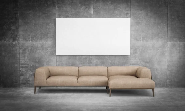 Creative front view mock up : liveing room sofa with painting ca — Stock Photo, Image