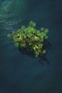 Hava üst tropik ada mavi deniz mavi gökyüzü 3d render görüntülemek
