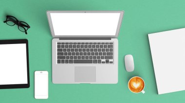 Masanın üstüne omputer mockup Üstten Görünüm
