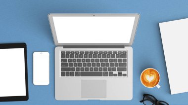 Masanın üstüne omputer mockup Üstten Görünüm