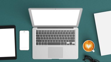 Masanın üstüne omputer mockup Üstten Görünüm