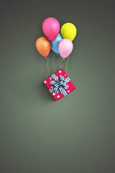 Kolorowy balon i gift Box na kolor tła — Zdjęcie stockowe