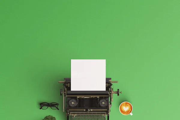 Vintage typewriter paper and cup of coffee latte art on the col — Stock Photo, Image