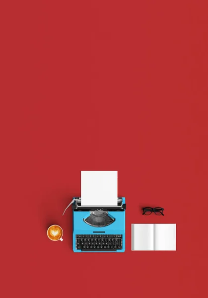 Máquina de escribir vintage con café con leche y libro abierto en color de nuevo — Foto de Stock