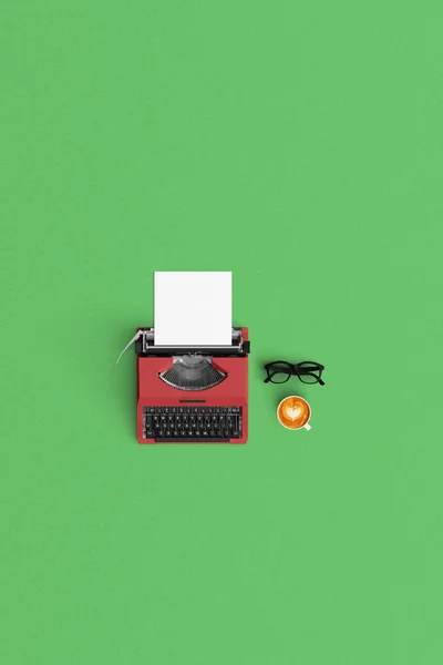 Vintage typywriter met koffie latte en boek open kleur achterop — Stockfoto