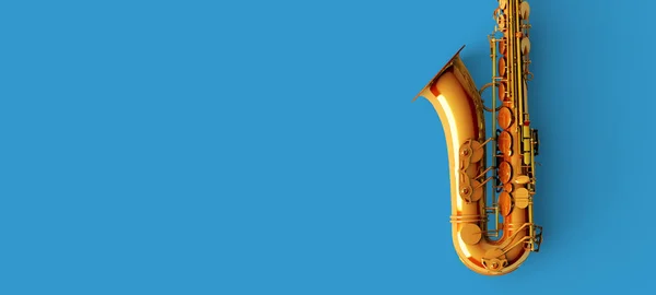 Saxophone on blue background color