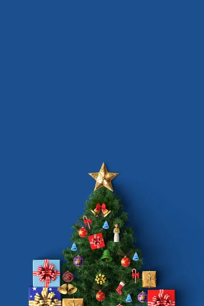 Weihnachtsbaum und Dekoration frohe Weihnachtskarte — Stockfoto