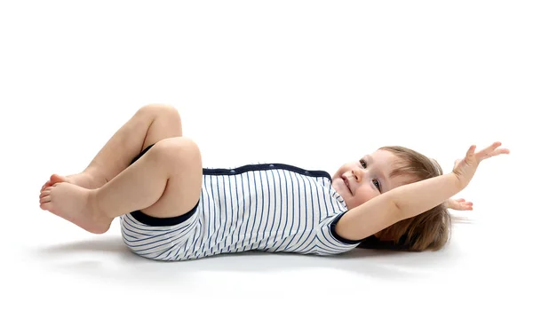 Beautiful Baby Years Old Lying His Hands Feet Isolated White — Stock Photo, Image