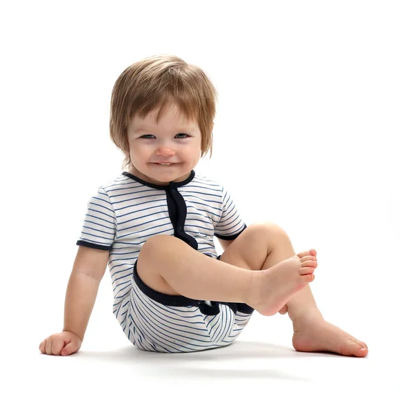 Beautiful Baby Years Sitting Watching Isolated White Background — Stock Photo, Image