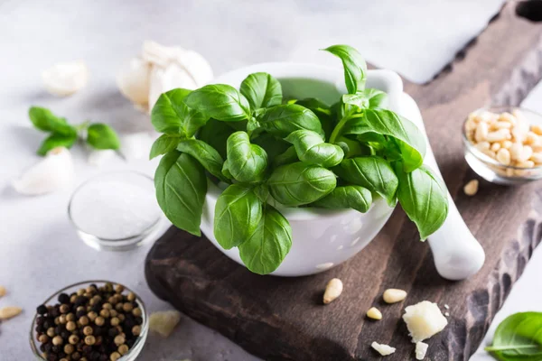 Ingredienti per la preparazione della salsa al pesto — Foto Stock