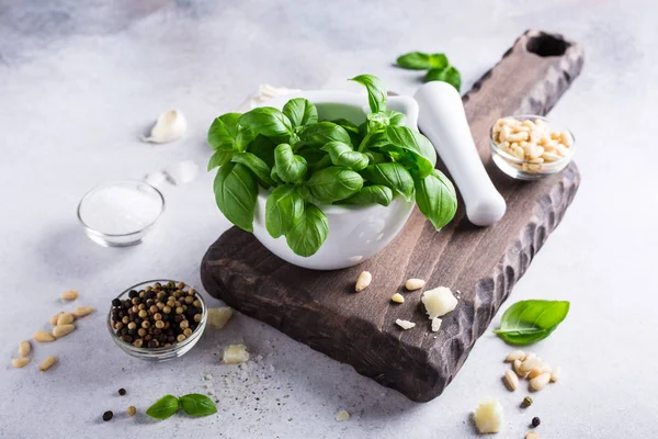 Ingrédients pour faire de la sauce au pesto — Photo