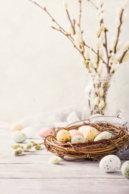 Bıldırcın yumurta yuvada Paskalya bileşimi