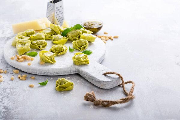 Homemade raw Italian tortelloni