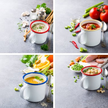 Ev yapımı çeşitli çorba malzemeler ile