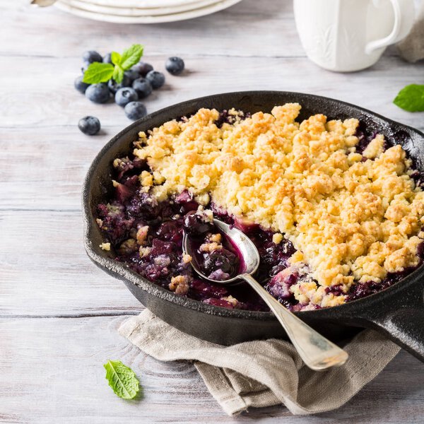 Coconut crumble in cast iron pan