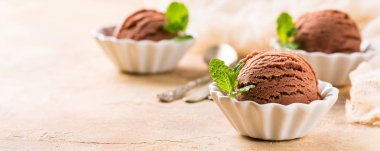 Çikolatalı dondurma beyaz kase.