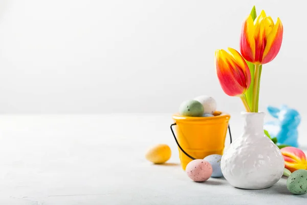 Velikonoční složení s jarní tulipány — Stock fotografie