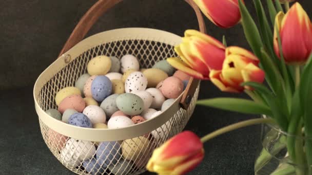 Uova di quaglia colorate Pasqua — Video Stock