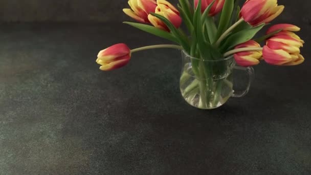 Hermoso ramo de tulipanes rojos amarillos — Vídeo de stock