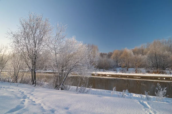Зимний вид на реку — стоковое фото