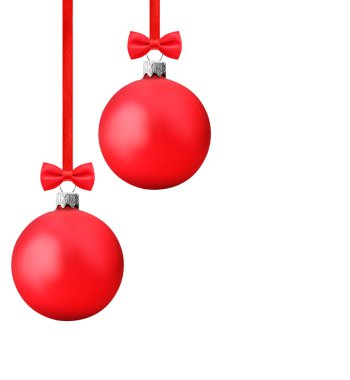 bir kırmızı kurdele kırpma p üzerinde asılı yay ile kırmızı Noel topları