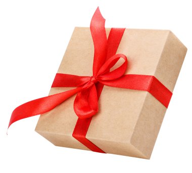 hediye kutusu ile bir kırmızı kurdele ve yay kırpma yolu