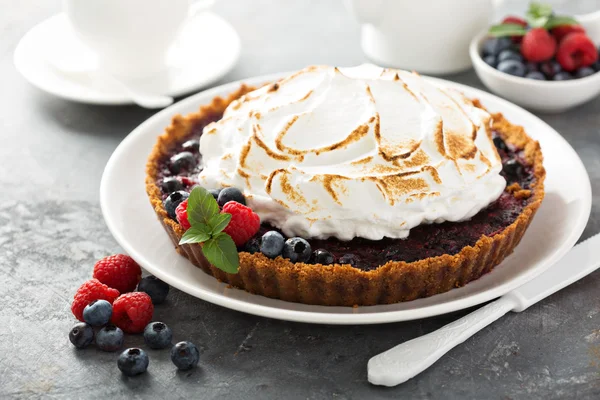 Berry taart met meringue — Stockfoto