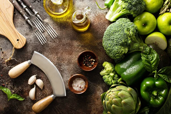 Mängd gröna grönsaker och frukter — Stockfoto