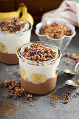 Muz çikolata chia puding parfe