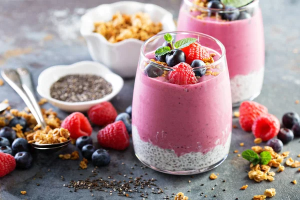 Chia pudink parfait s bobule lichotník — Stock fotografie