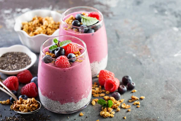 Chia pudink parfait s bobule lichotník — Stock fotografie