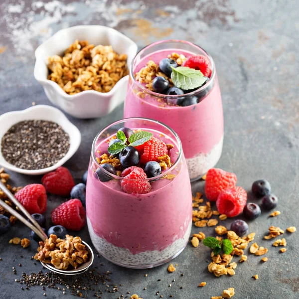 Chia pudink parfait s bobule lichotník — Stock fotografie