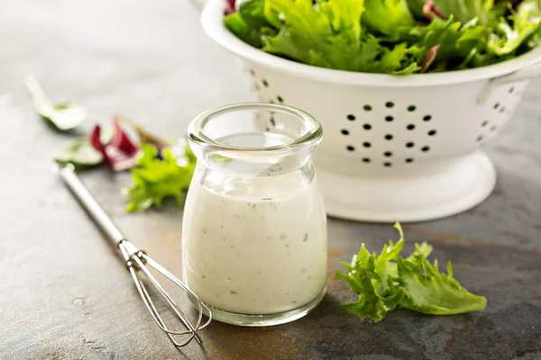 Homemade ranch dressing in a small jar — Stock Photo, Image