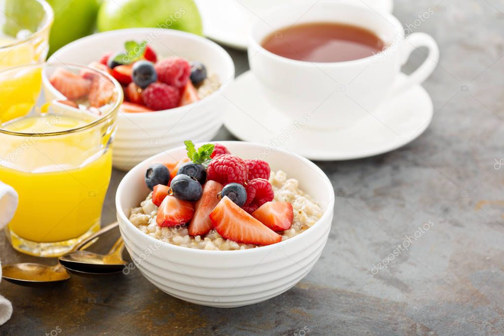 Steel cut oatmeal porridge with fresh berries