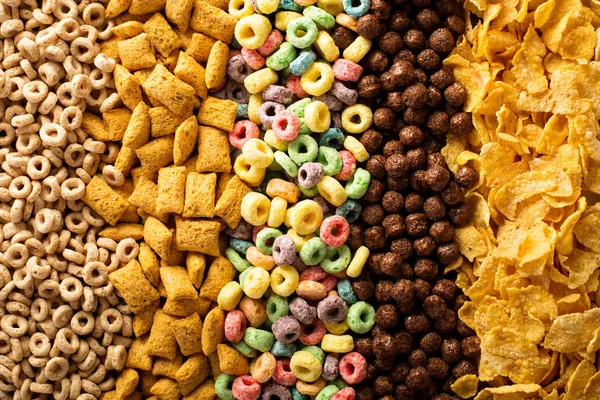 Variety of cold cereals overhead — Stock Photo, Image