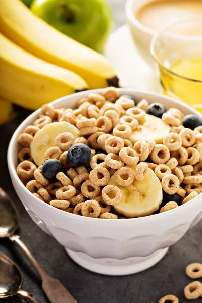 Cereales fríos saludables en un tazón blanco — Foto de Stock