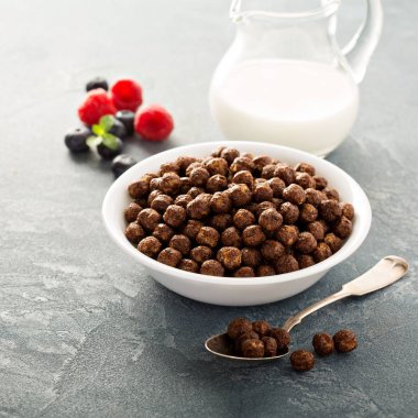 Beyaz bir kase içinde çikolatalı gevrekler