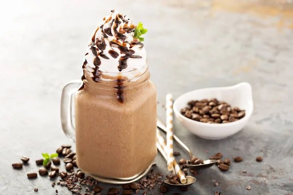 Chocolate frappe coffee with whipped cream — Stock Photo, Image