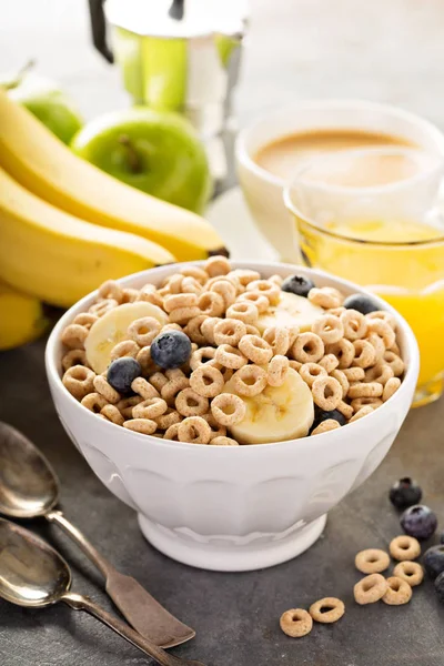 Cereales fríos saludables en un tazón blanco — Foto de Stock