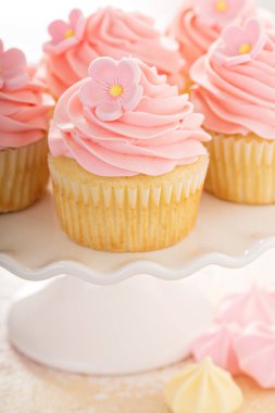 Pembe ahududu buzlanma ile vanilya cupcakes